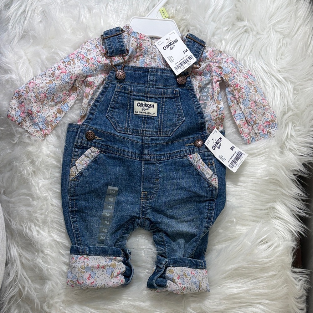 OshKosh B'gosh Floral and Blue 2 piece Overall set for Baby